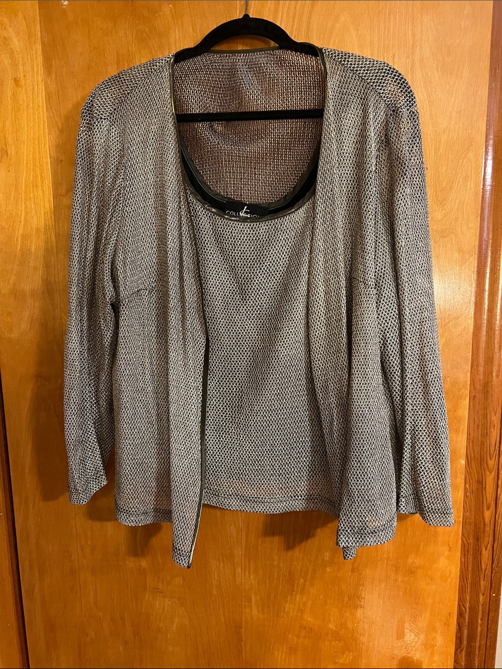 Lightweight Open-Front Cardigan & Tank Set in Heathered Gold Metallic fabric